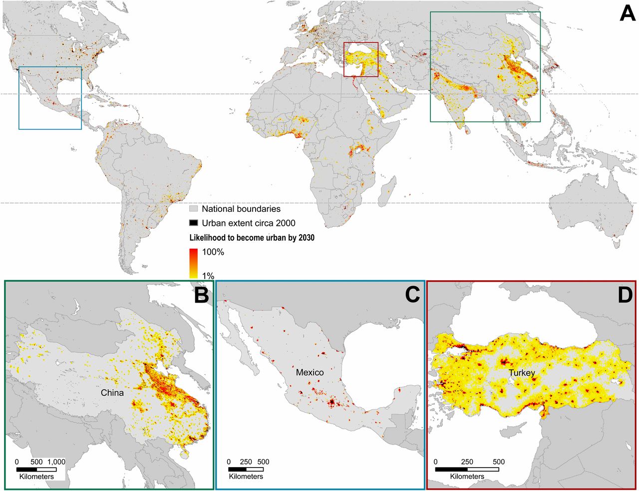 Global forecasts of urban expansion and impacts on biodiversity and carbon pools